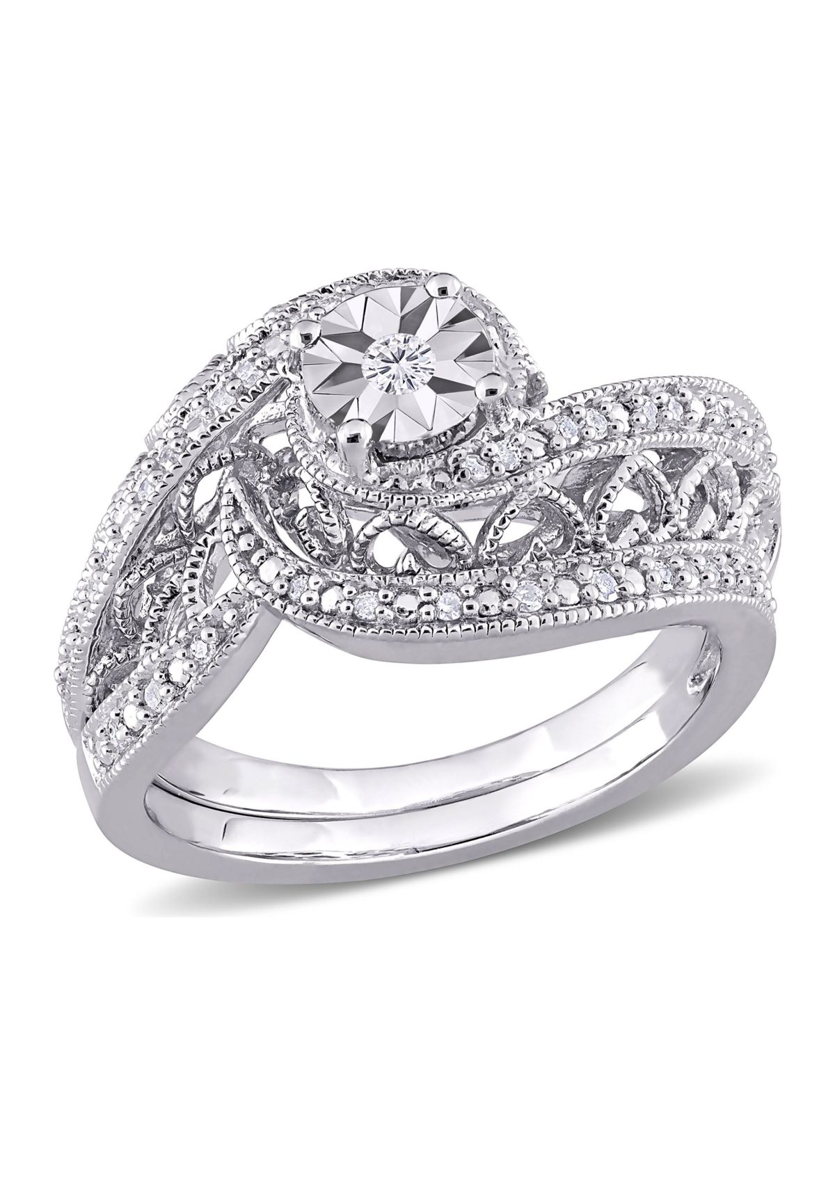1/5 CT TW Diamond Vintage Bridal Set in Sterling Silver