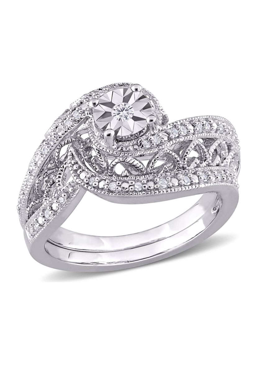 1/5 CT TW Diamond Vintage Bridal Set in Sterling Silver