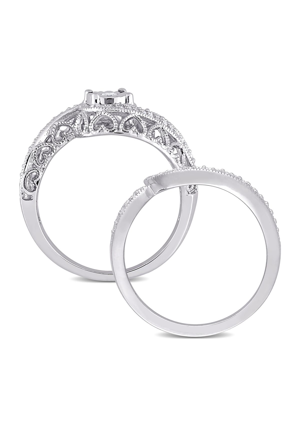 1/5 CT TW Diamond Vintage Bridal Set in Sterling Silver