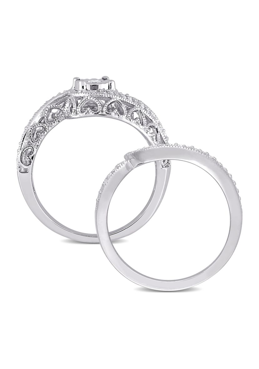 1/5 CT TW Diamond Vintage Bridal Set in Sterling Silver