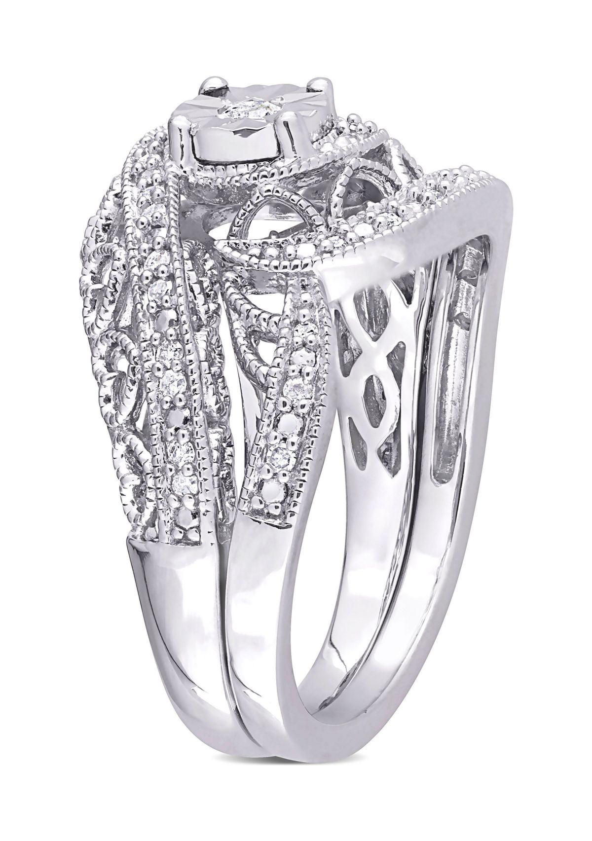 1/5 CT TW Diamond Vintage Bridal Set in Sterling Silver