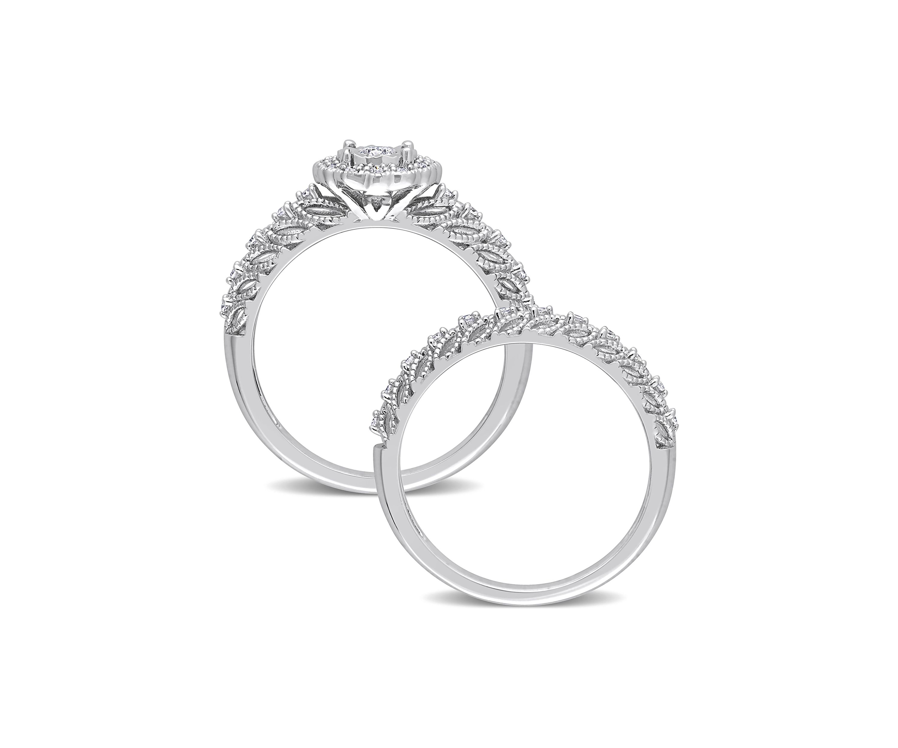 1/4 CT TW Diamond Octagon Halo Bridal Ring Set in Sterling Silver