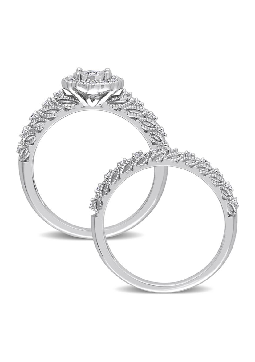 1/4 CT TW Diamond Octagon Halo Bridal Ring Set in Sterling Silver