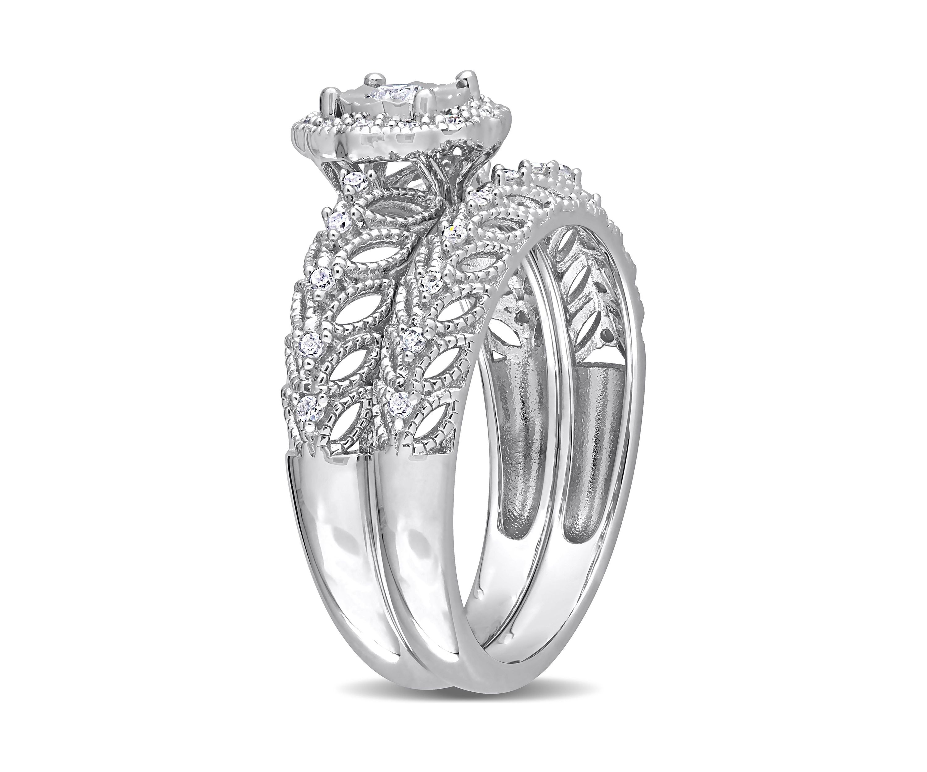 1/4 CT TW Diamond Octagon Halo Bridal Ring Set in Sterling Silver