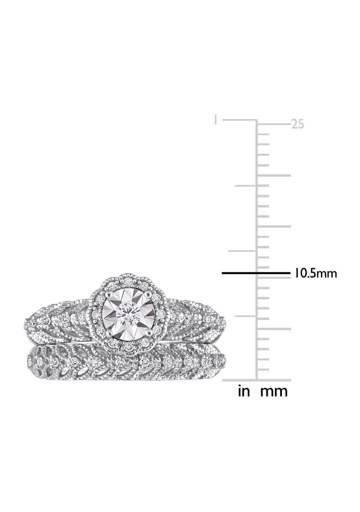 1/4 CT TW Diamond Octagon Halo Bridal Ring Set in Sterling Silver