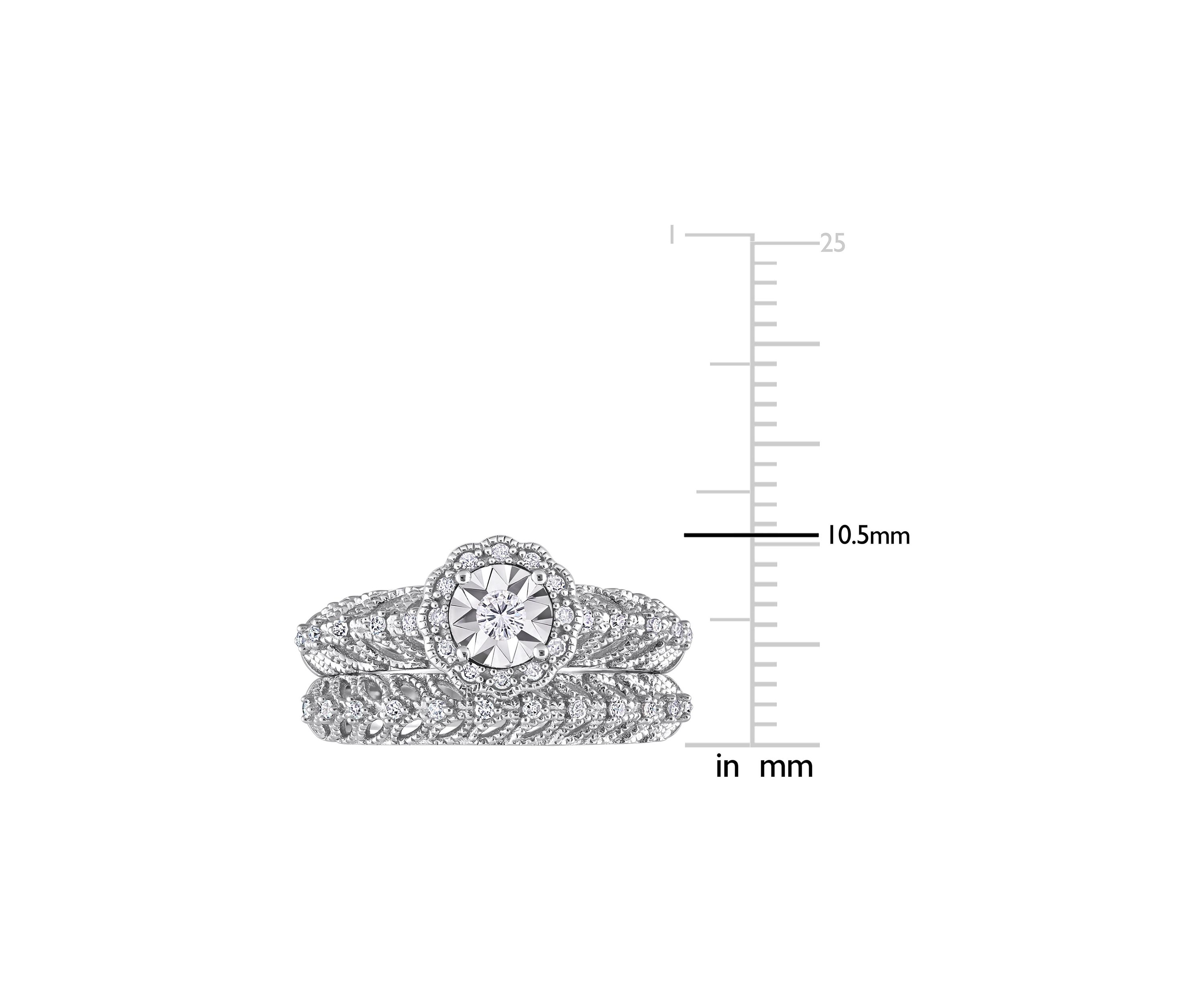 1/4 CT TW Diamond Octagon Halo Bridal Ring Set in Sterling Silver