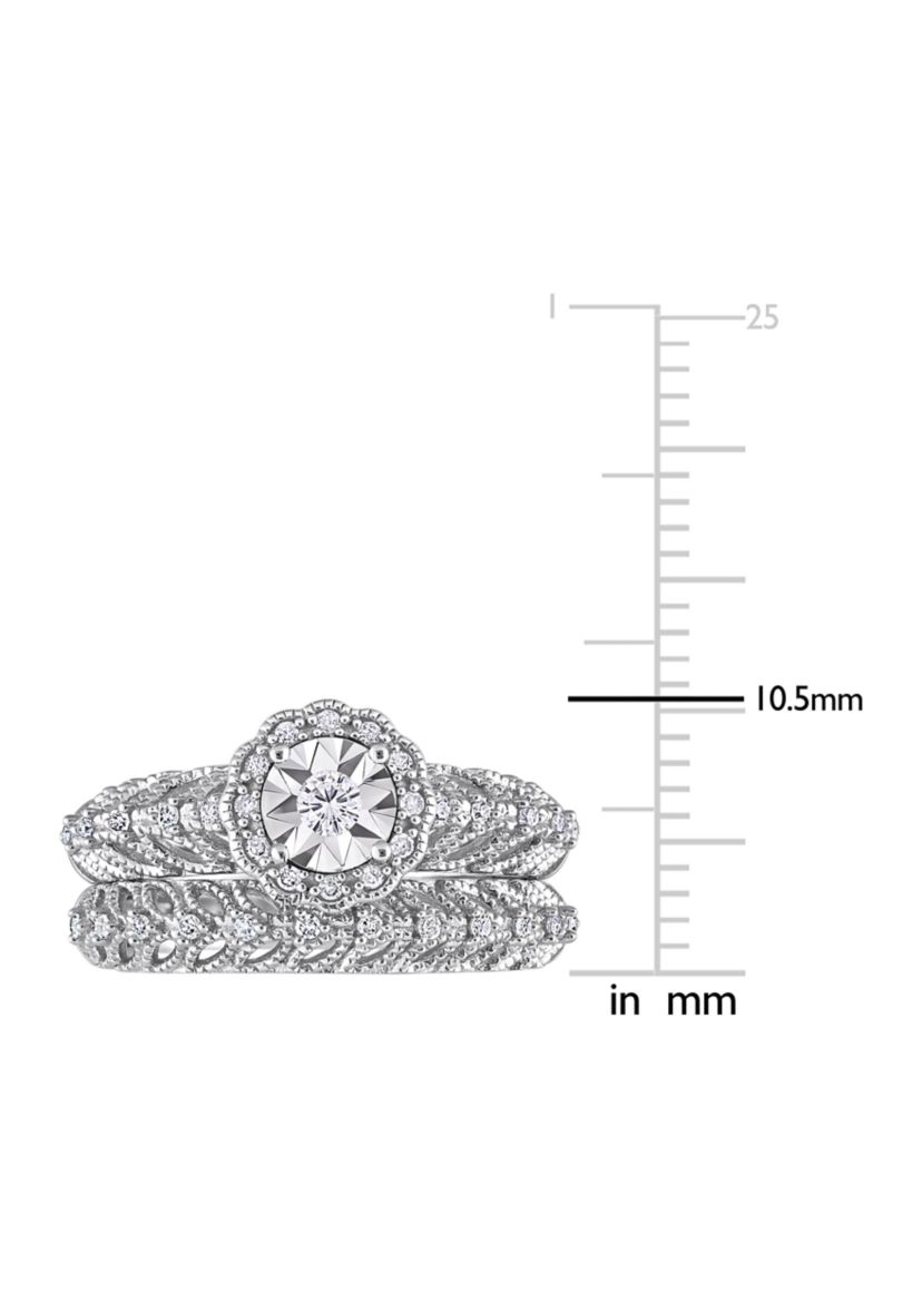 1/4 CT TW Diamond Octagon Halo Bridal Ring Set in Sterling Silver