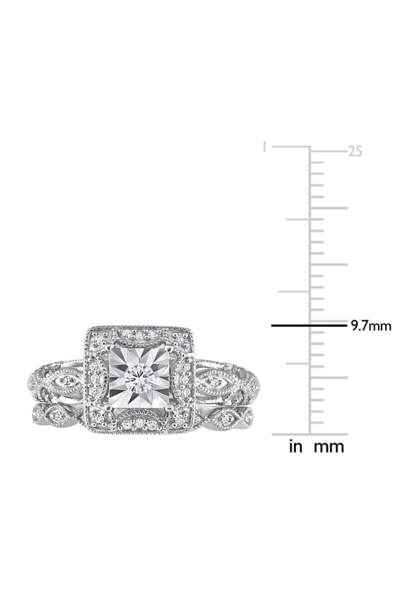 1/5 CT TW Diamond Square Halo Bridal Ring Set in Sterling Silver