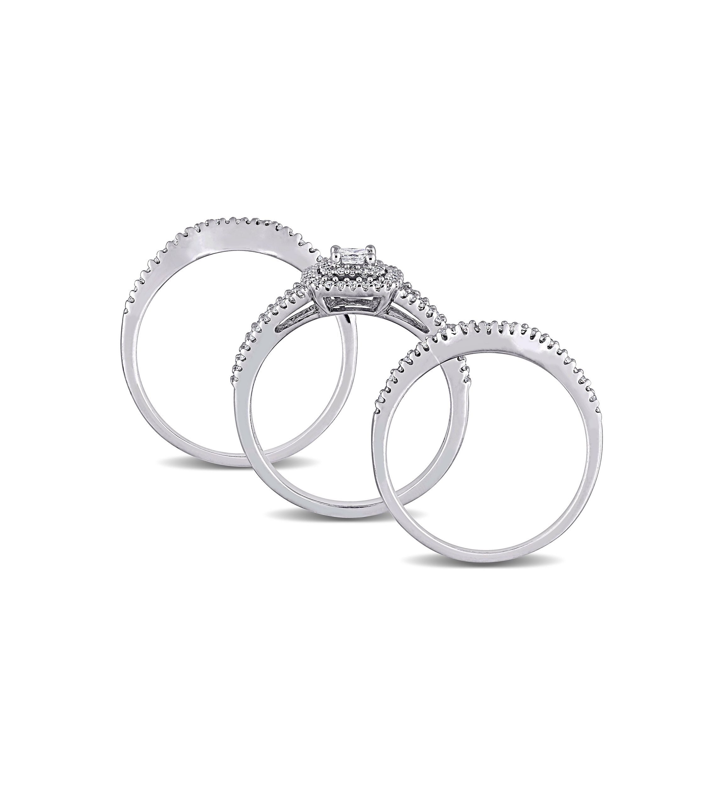 1/2 CT TW Princess Cut and Round Diamond Halo Split Shank Bridal Set in Sterling Silver