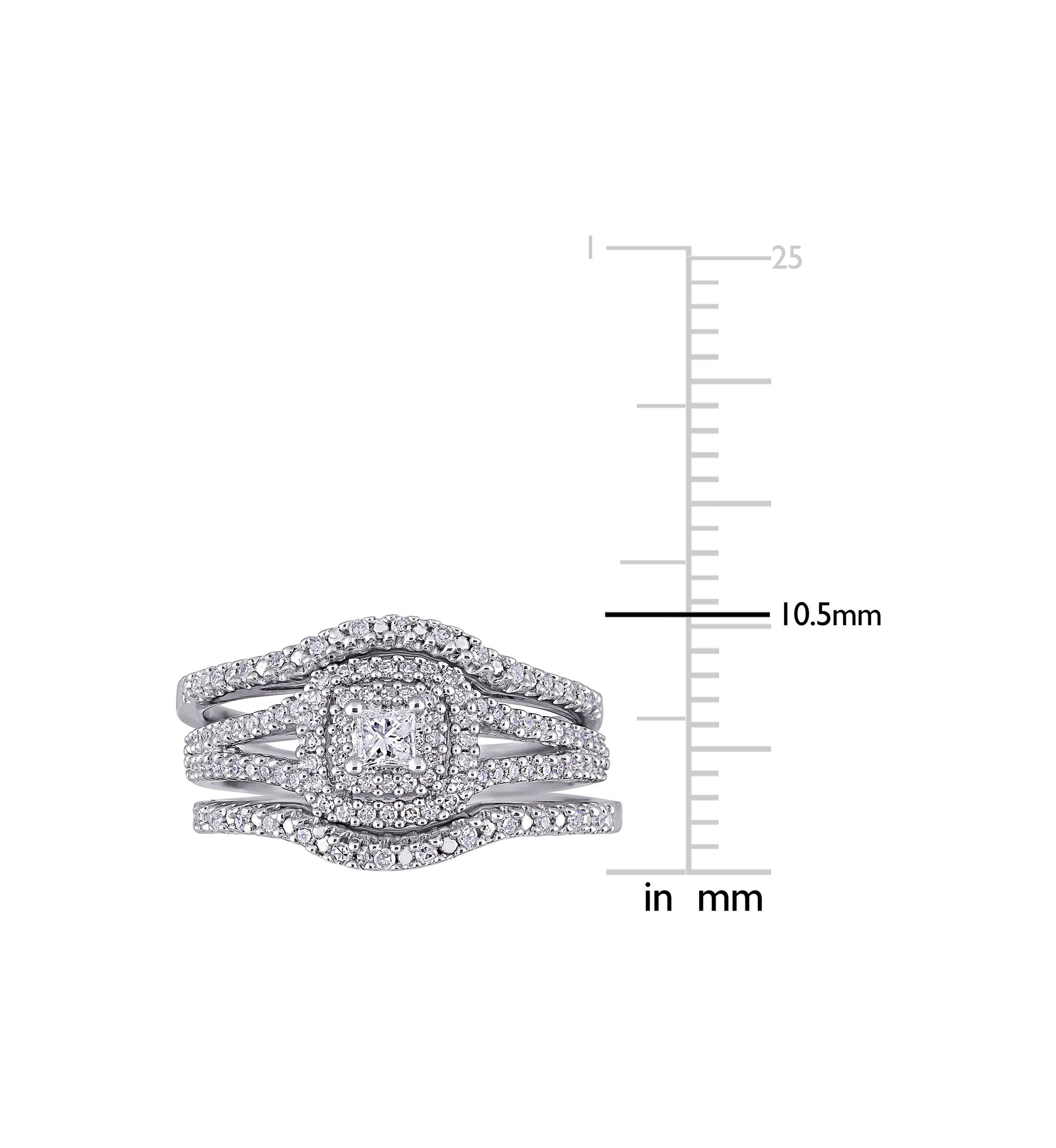 1/2 CT TW Princess Cut and Round Diamond Halo Split Shank Bridal Set in Sterling Silver