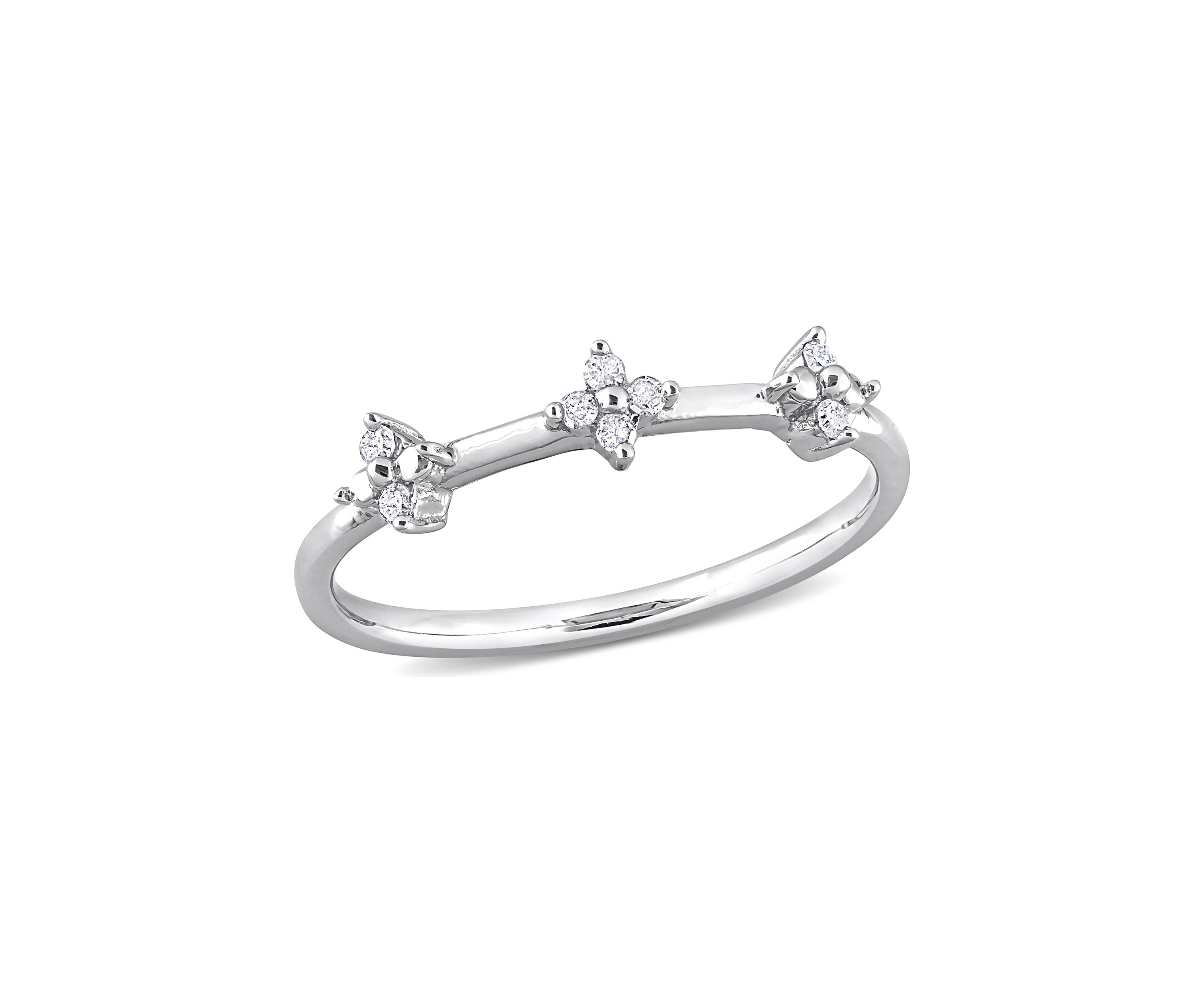 1/10 CT TW Diamond Floral Promise Ring in Sterling Silver