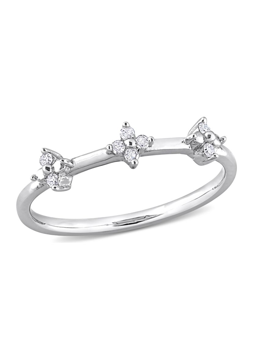 1/10 CT TW Diamond Floral Promise Ring in Sterling Silver
