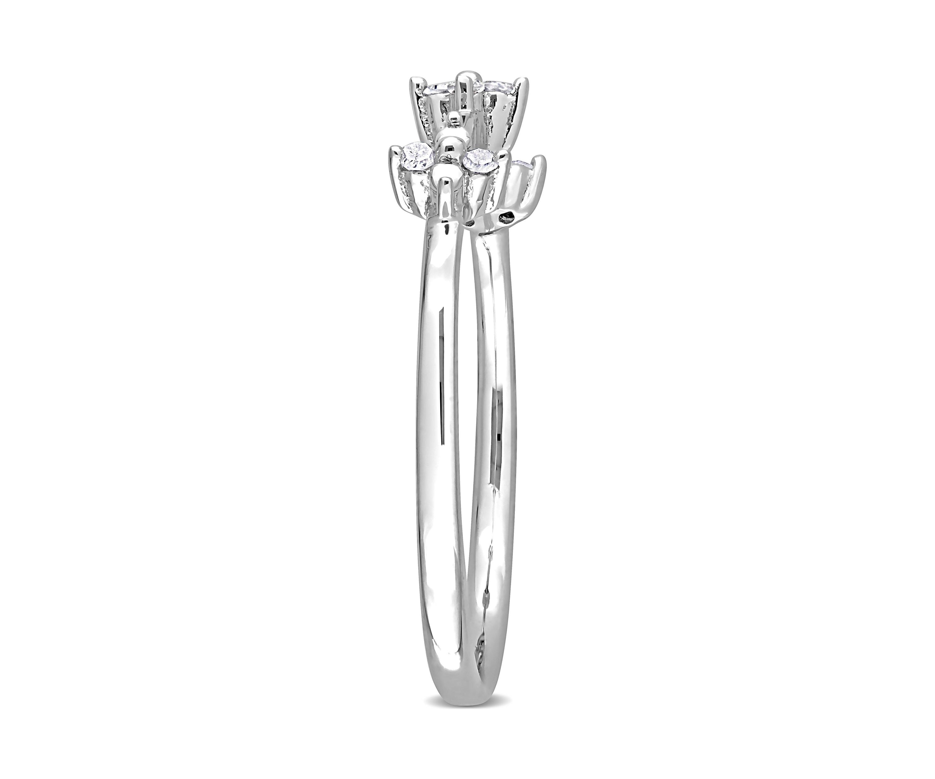 1/10 CT TW Diamond Floral Promise Ring in Sterling Silver