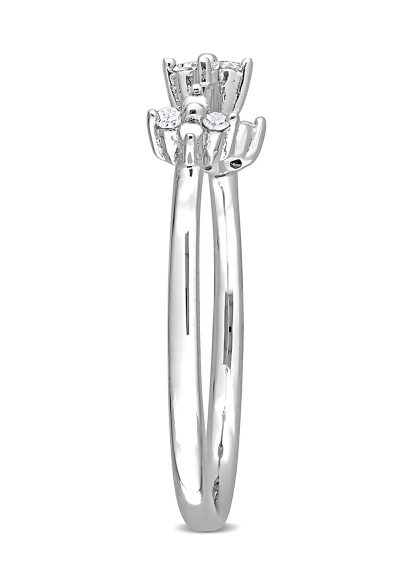 1/10 CT TW Diamond Floral Promise Ring in Sterling Silver