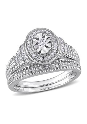 Belk & Co. 1/4 CT TW Diamond Oval Bridal Ring Set in Sterling Silver | Belk