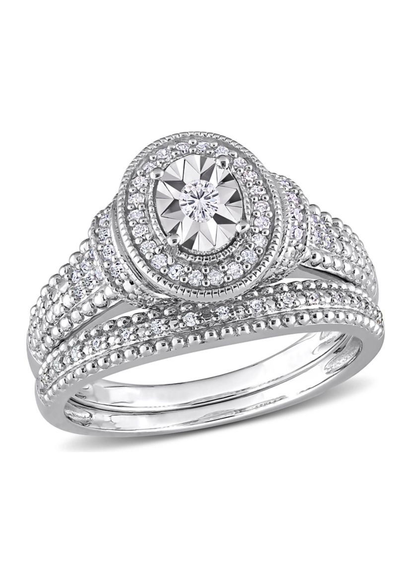 1/4 CT TW Diamond Oval Bridal Ring Set in Sterling Silver