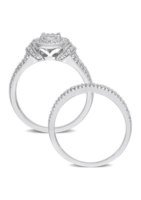 1/4 CT TW Diamond Oval Bridal Ring Set Sterling Silver
