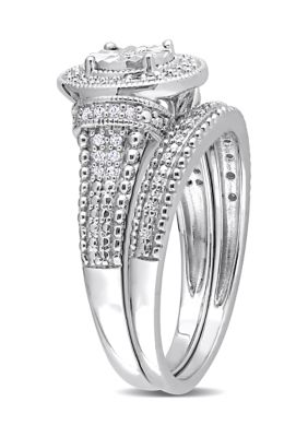 1/4 CT TW Diamond Oval Bridal Ring Set Sterling Silver