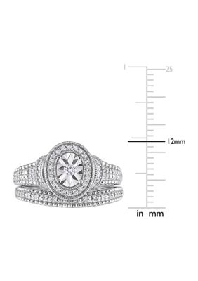 1/4 CT TW Diamond Oval Bridal Ring Set Sterling Silver