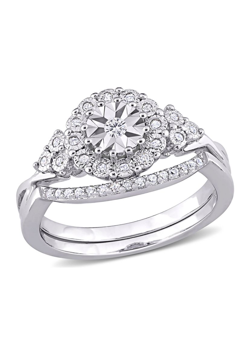 1/5 CT TW Diamond Vintage Bridal Set in Sterling Silver