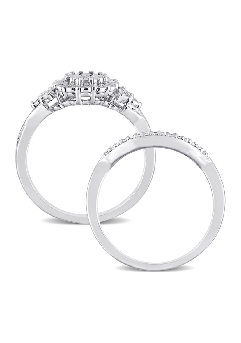 1/5 CT TW Diamond Vintage Bridal Set in Sterling Silver