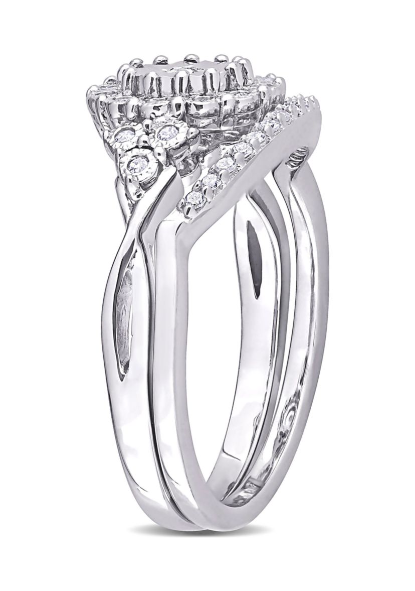 1/5 CT TW Diamond Vintage Bridal Set in Sterling Silver