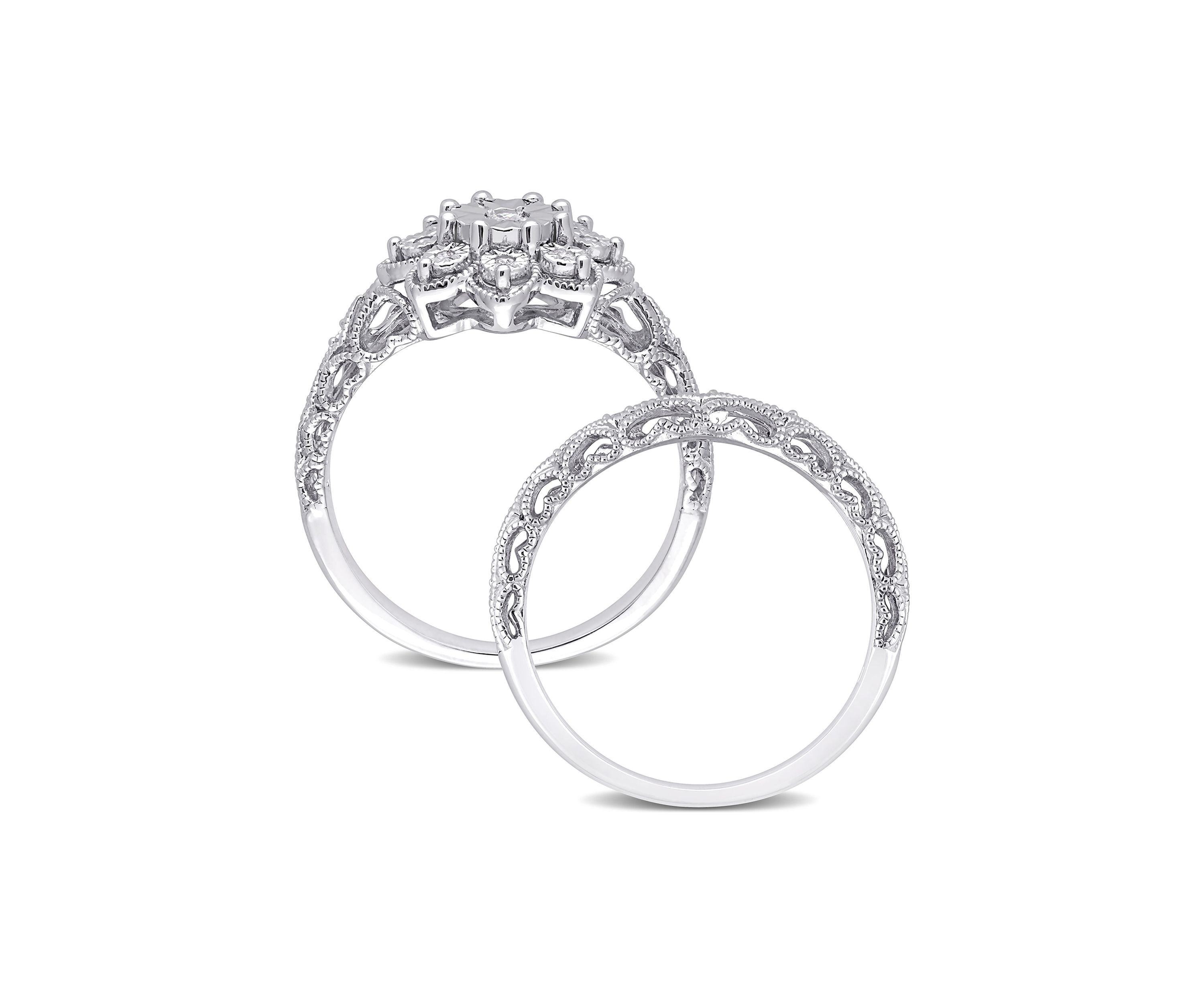 1/10 CT TW Diamond Vintage Bridal Set in Sterling Silver