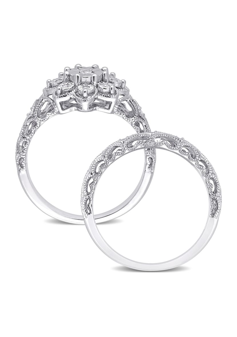 1/10 CT TW Diamond Vintage Bridal Set in Sterling Silver
