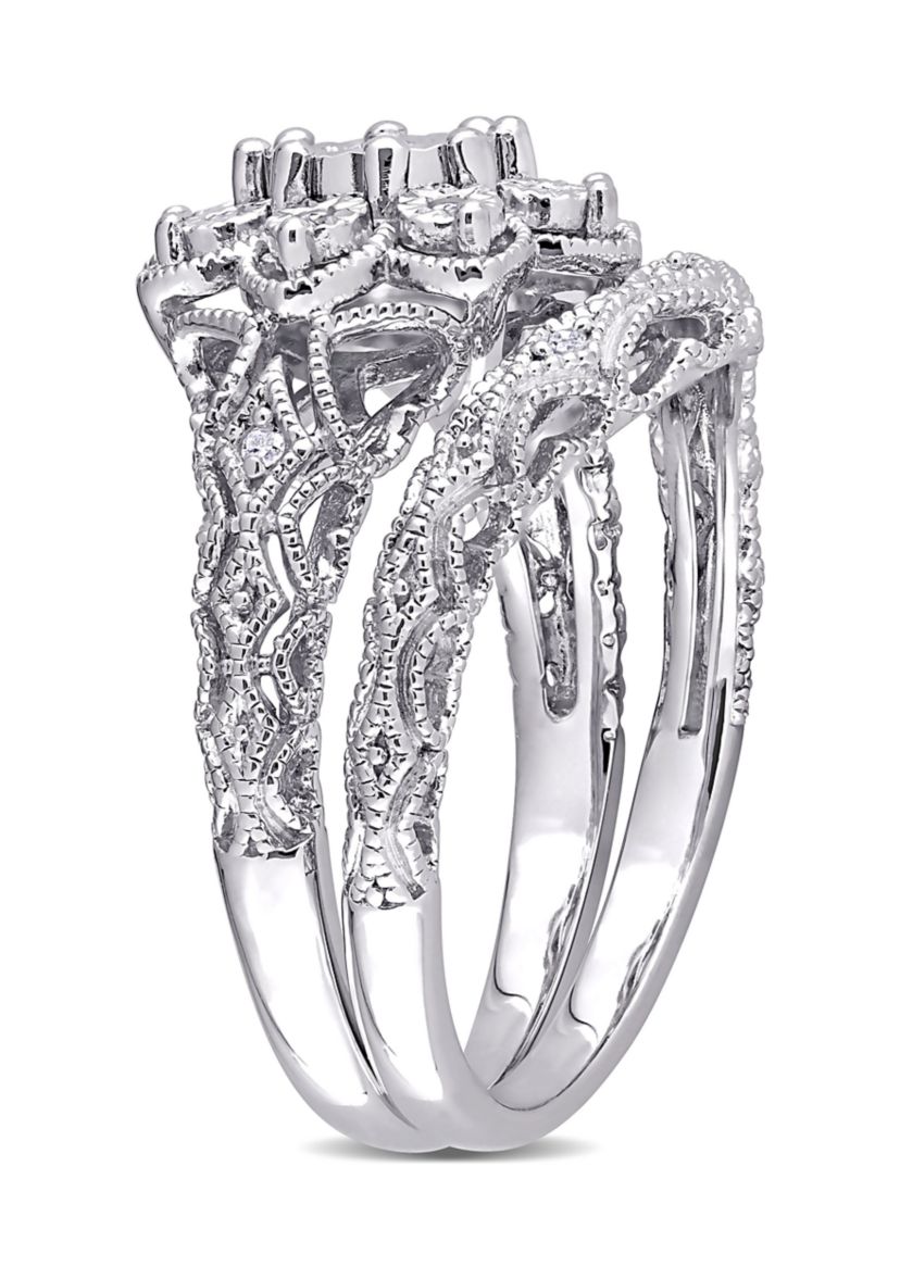 1/10 CT TW Diamond Vintage Bridal Set in Sterling Silver