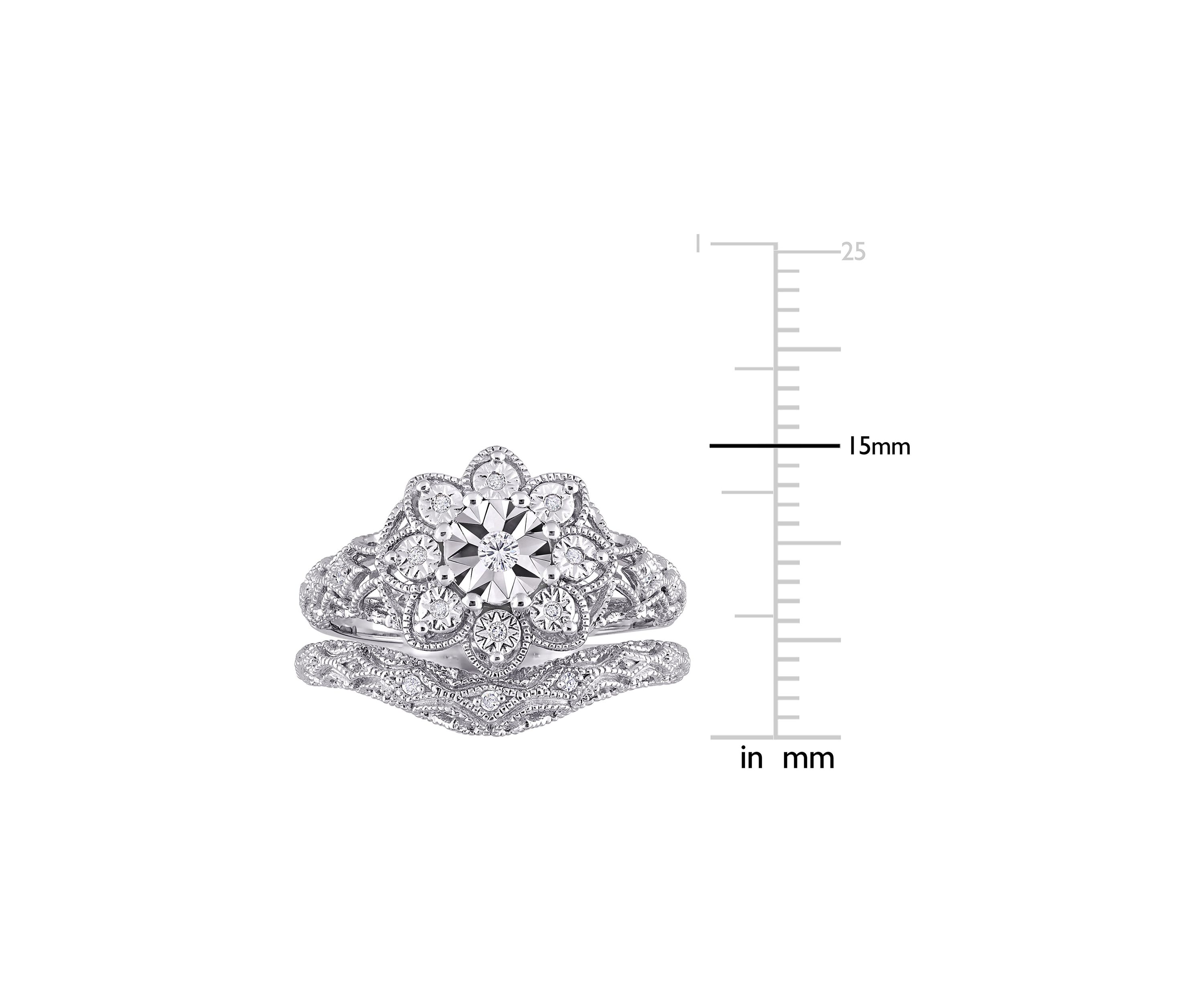 1/10 CT TW Diamond Vintage Bridal Set in Sterling Silver