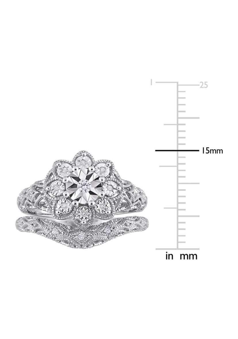 1/10 CT TW Diamond Vintage Bridal Set in Sterling Silver