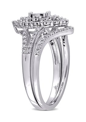 1/4 CT TW Diamond Cluster Ring Set Sterling Silver