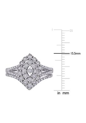 1/4 CT TW Diamond Cluster Ring Set Sterling Silver