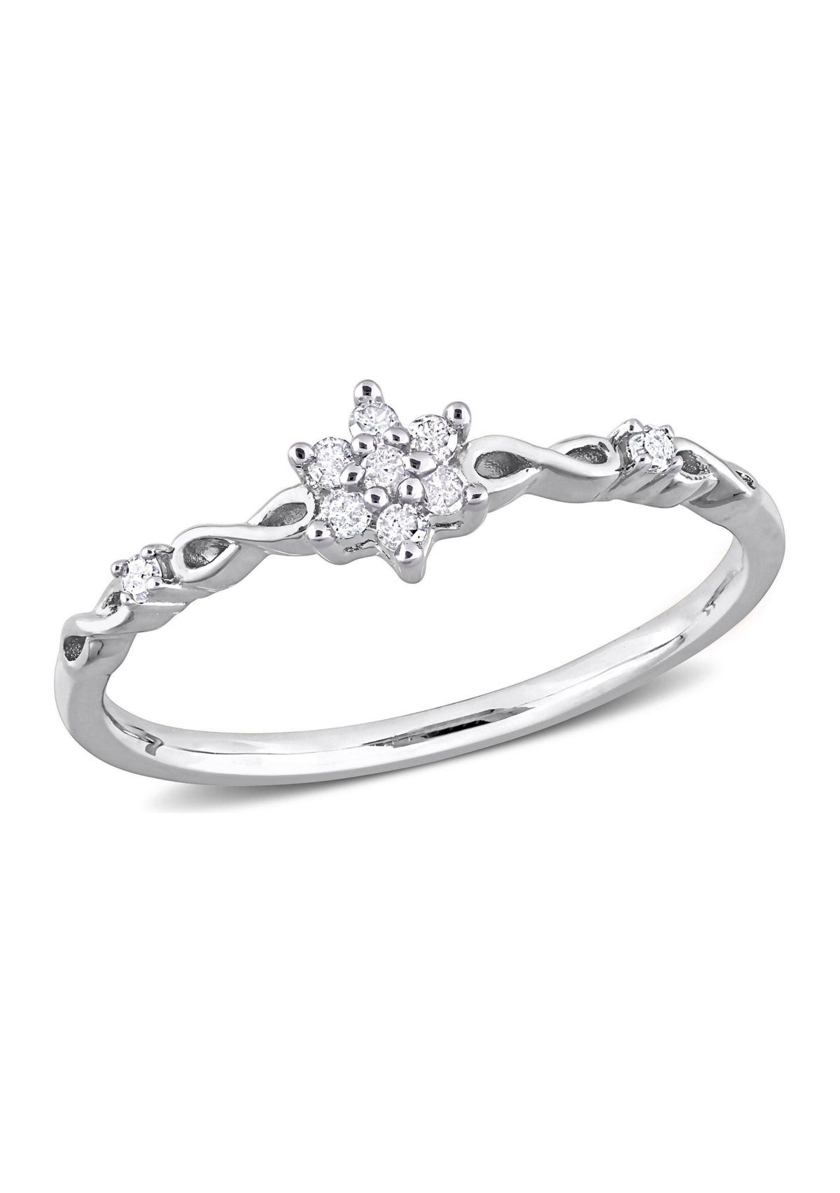 1/10 CT TW Diamond Floral Promise Ring in Sterling Silver