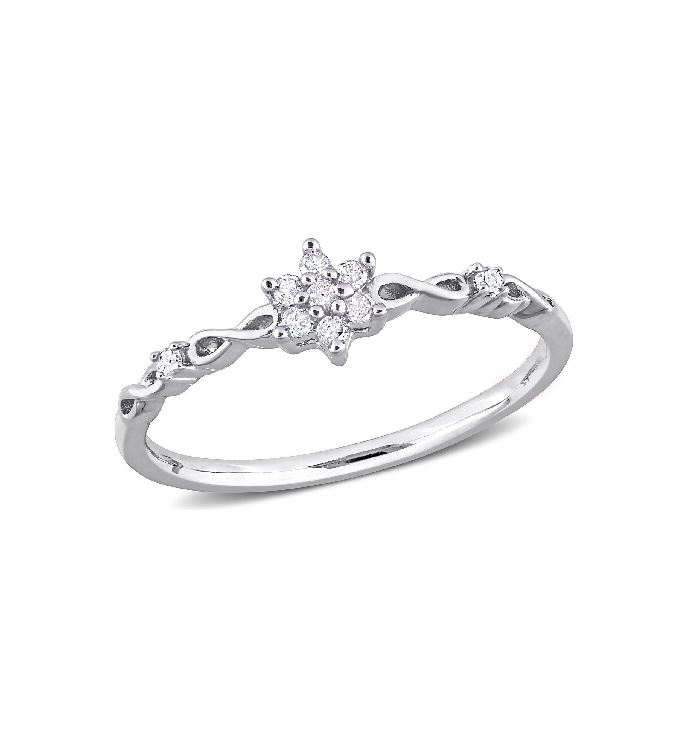 1/10 CT TW Diamond Floral Promise Ring in Sterling Silver