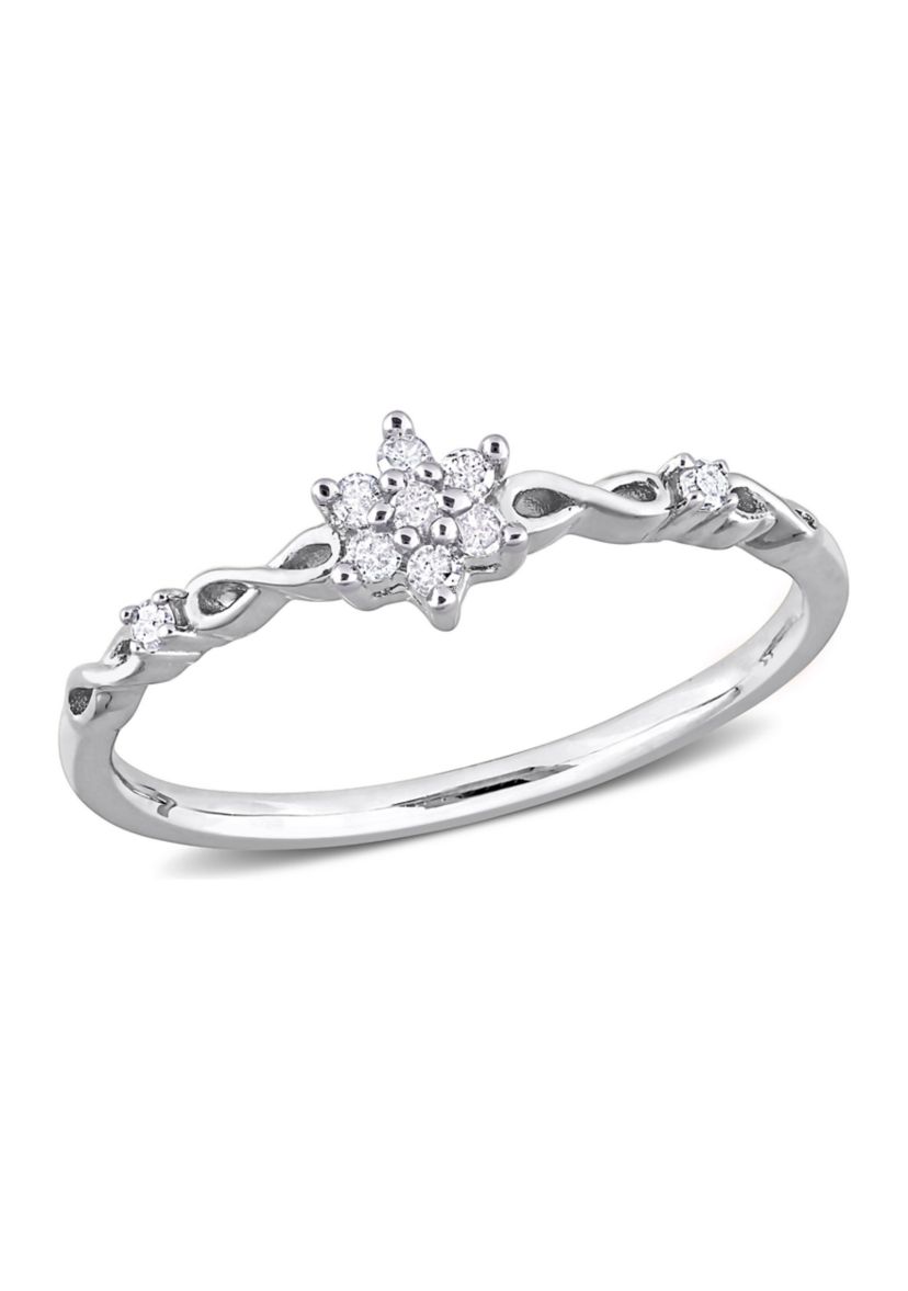 1/10 CT TW Diamond Floral Promise Ring in Sterling Silver