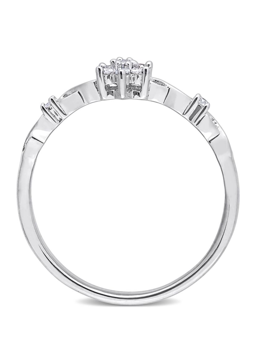 1/10 CT TW Diamond Floral Promise Ring in Sterling Silver
