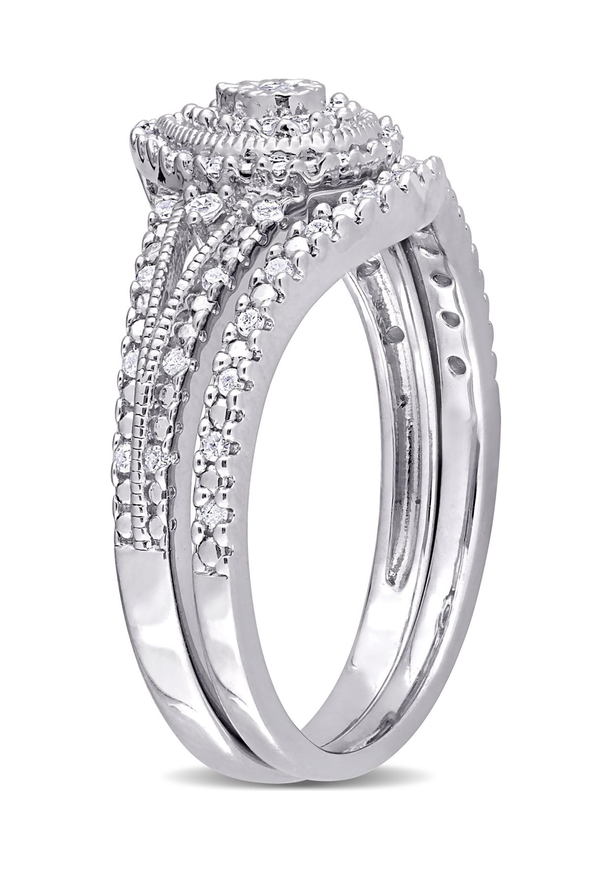 1/4 CT TW Diamond Vintage Bridal Set in Sterling Silver