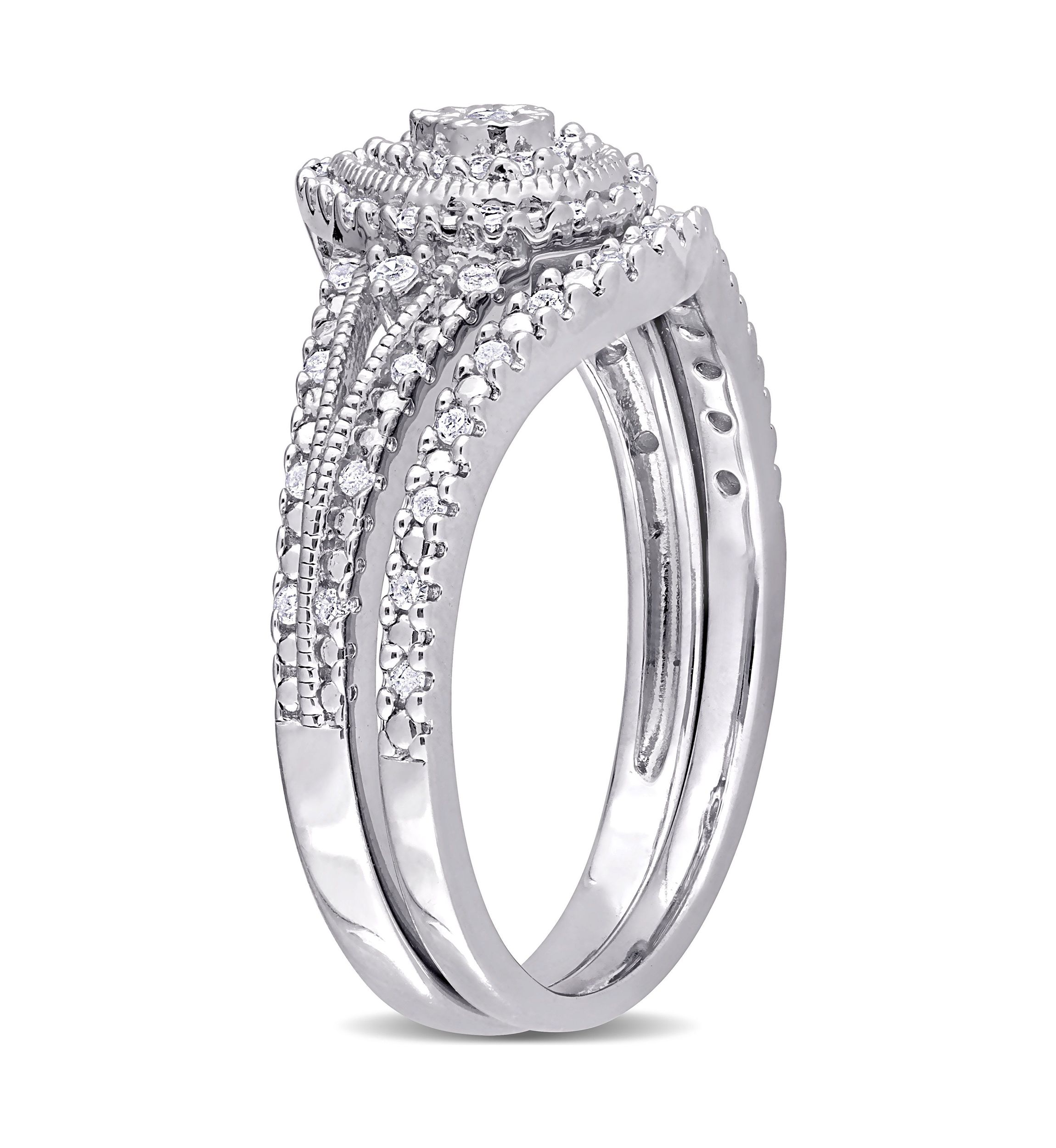 1/4 CT TW Diamond Vintage Bridal Set in Sterling Silver