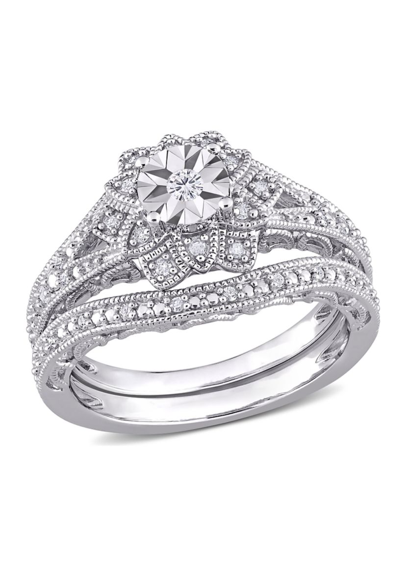 1/5 CT TW Diamond Vintage Bridal Set in Sterling Silver