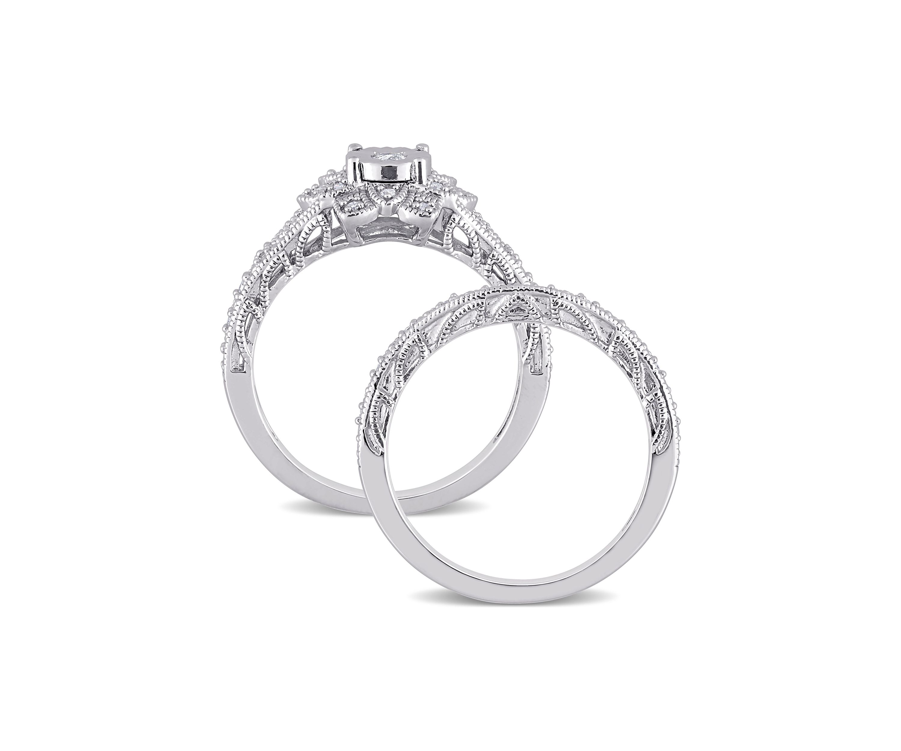 1/5 CT TW Diamond Vintage Bridal Set in Sterling Silver