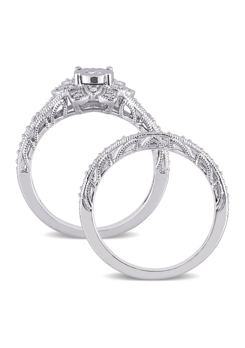 1/5 CT TW Diamond Vintage Bridal Set in Sterling Silver