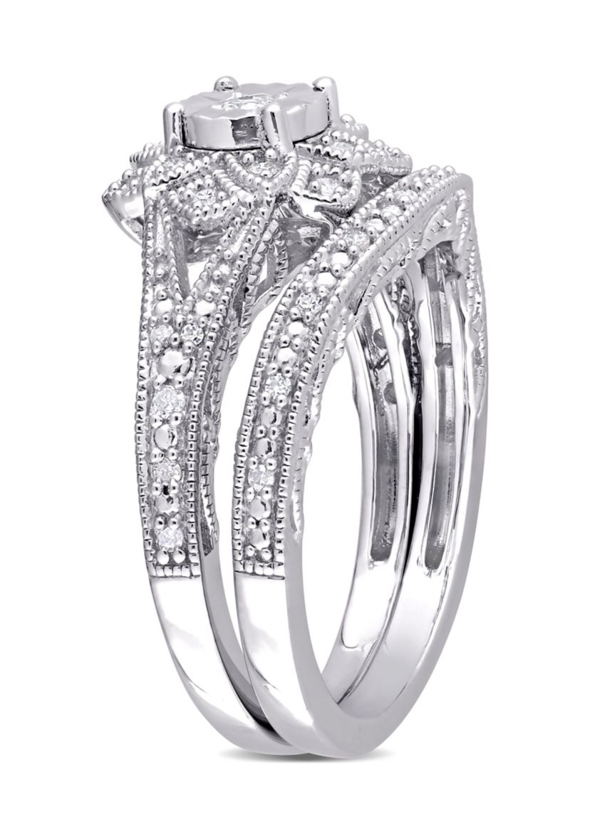 1/5 CT TW Diamond Vintage Bridal Set in Sterling Silver