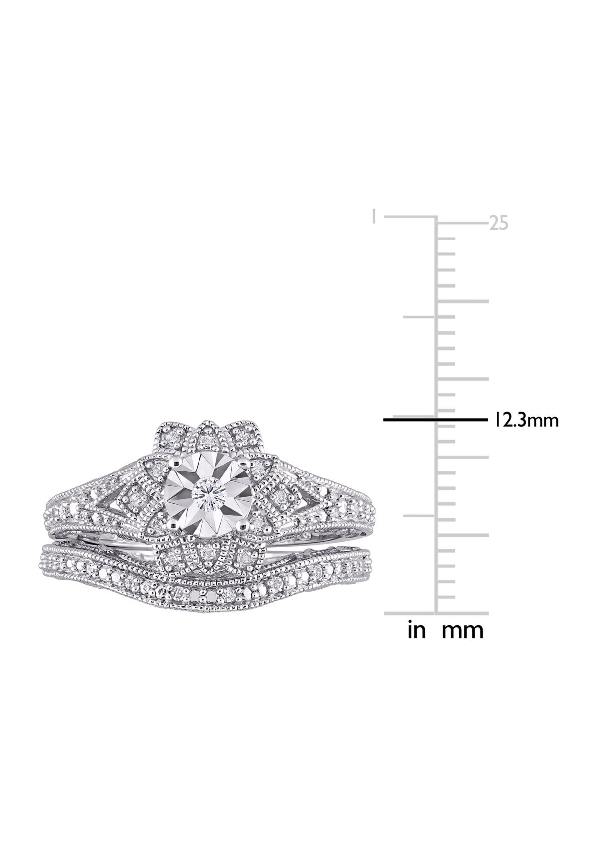 1/5 CT TW Diamond Vintage Bridal Set in Sterling Silver
