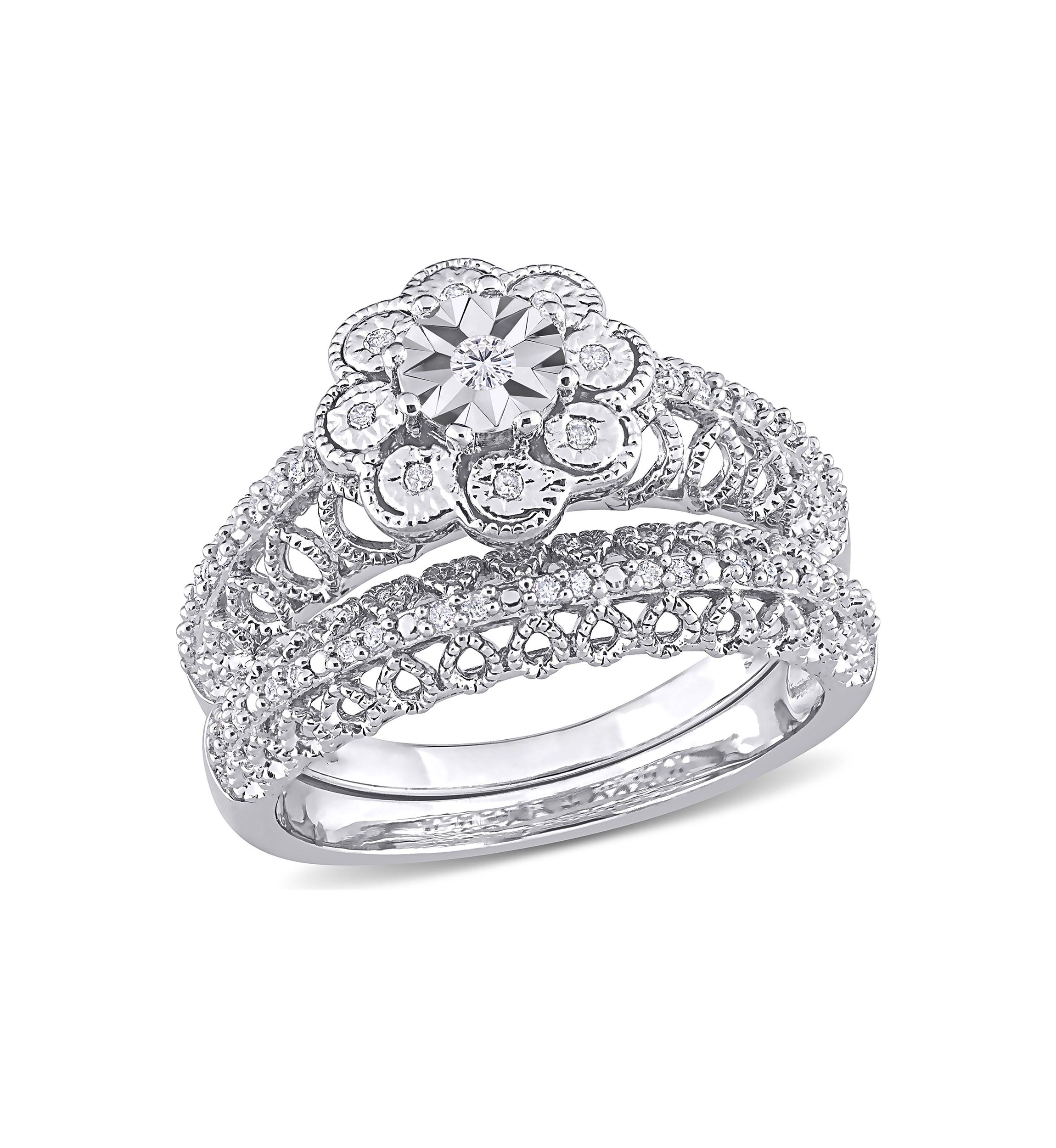 1/6 CT TW Diamond Vintage Bridal Set in Sterling Silver