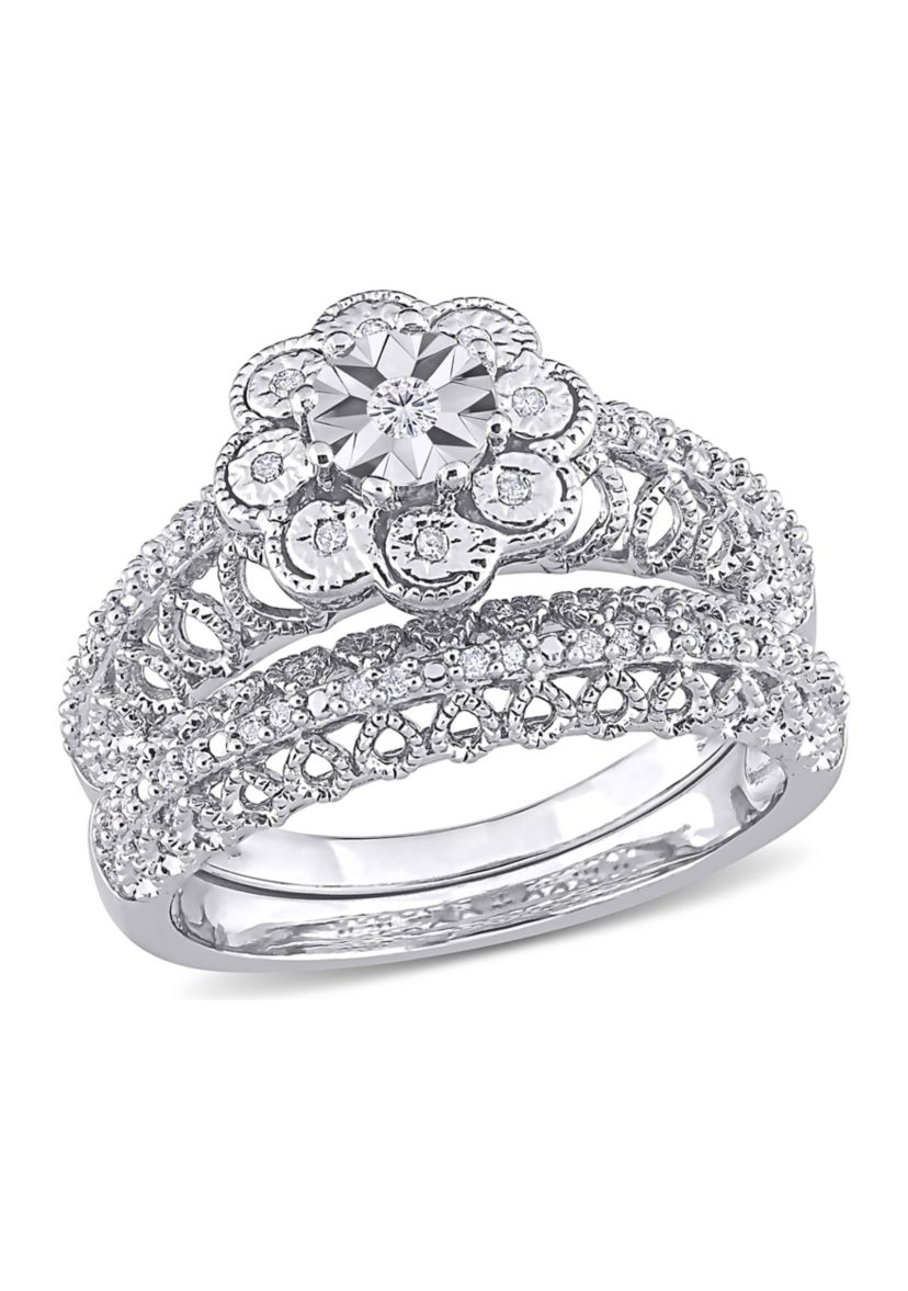 1/6 CT TW Diamond Vintage Bridal Set in Sterling Silver