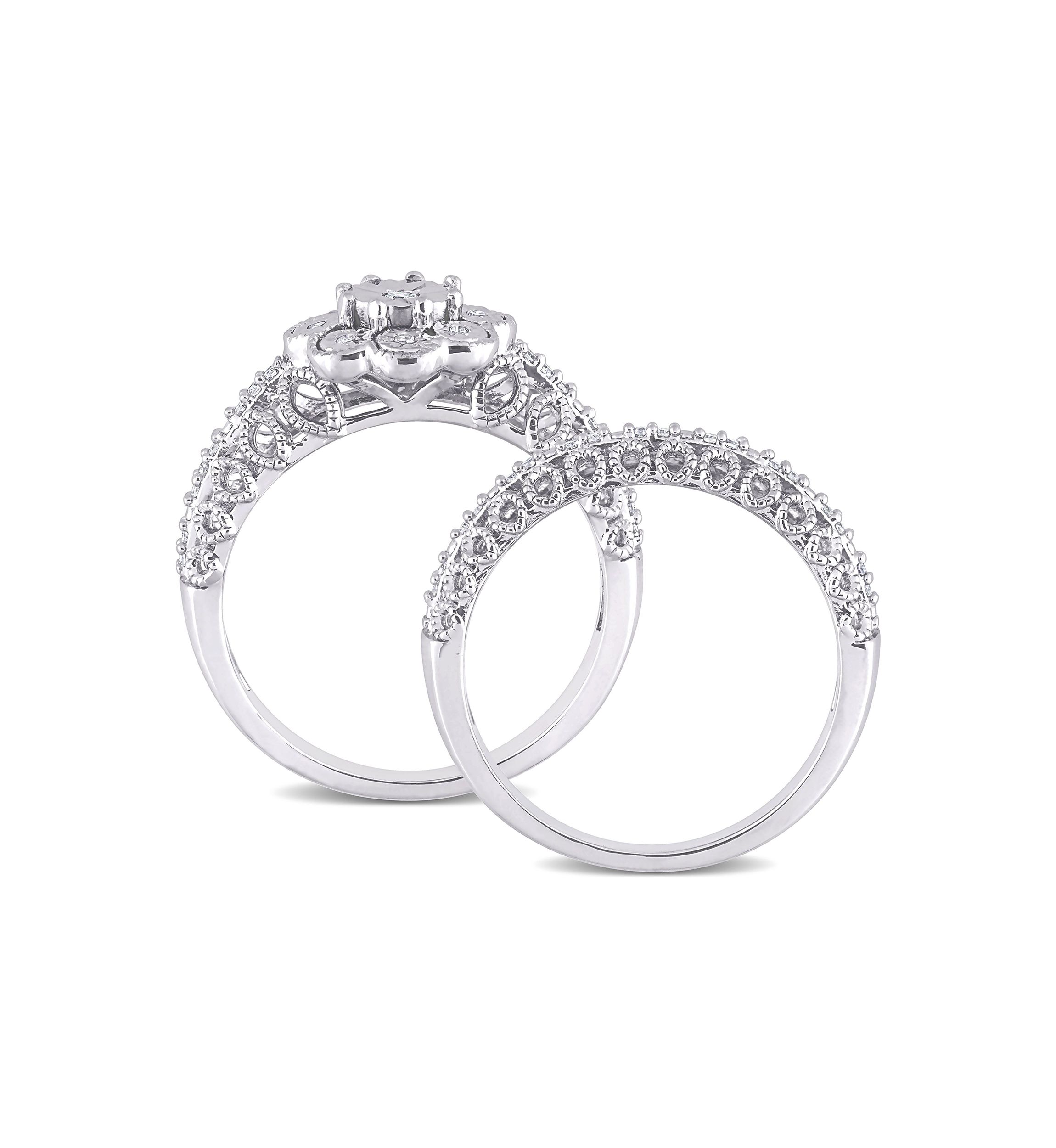 1/6 CT TW Diamond Vintage Bridal Set in Sterling Silver