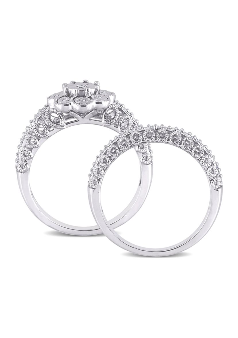 1/6 CT TW Diamond Vintage Bridal Set in Sterling Silver