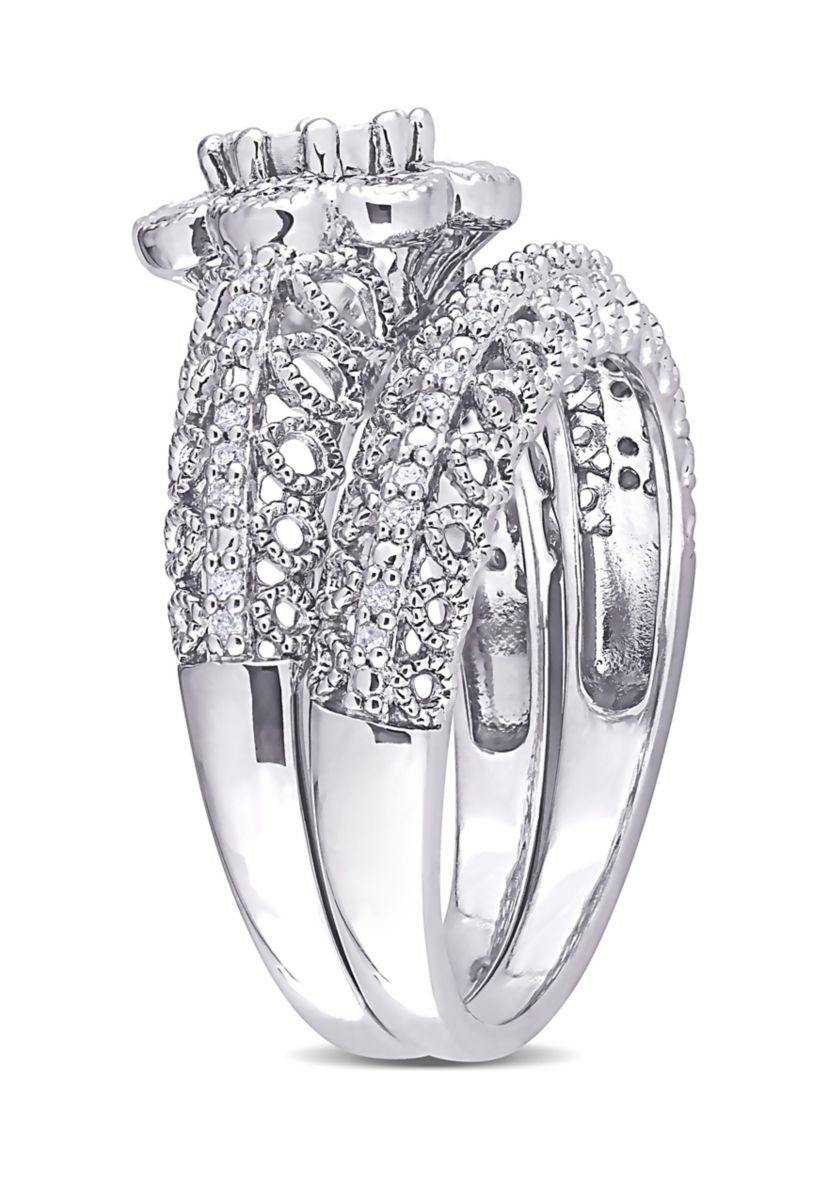 1/6 CT TW Diamond Vintage Bridal Set in Sterling Silver