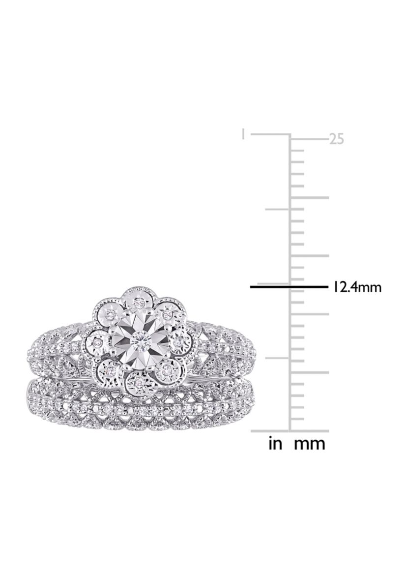 1/6 CT TW Diamond Vintage Bridal Set in Sterling Silver